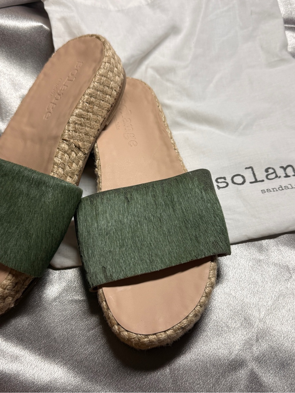 SOLANGE SLIDE JUTE PONY ESPADRILLE SANDALS Made in Greece Size 38/US 8